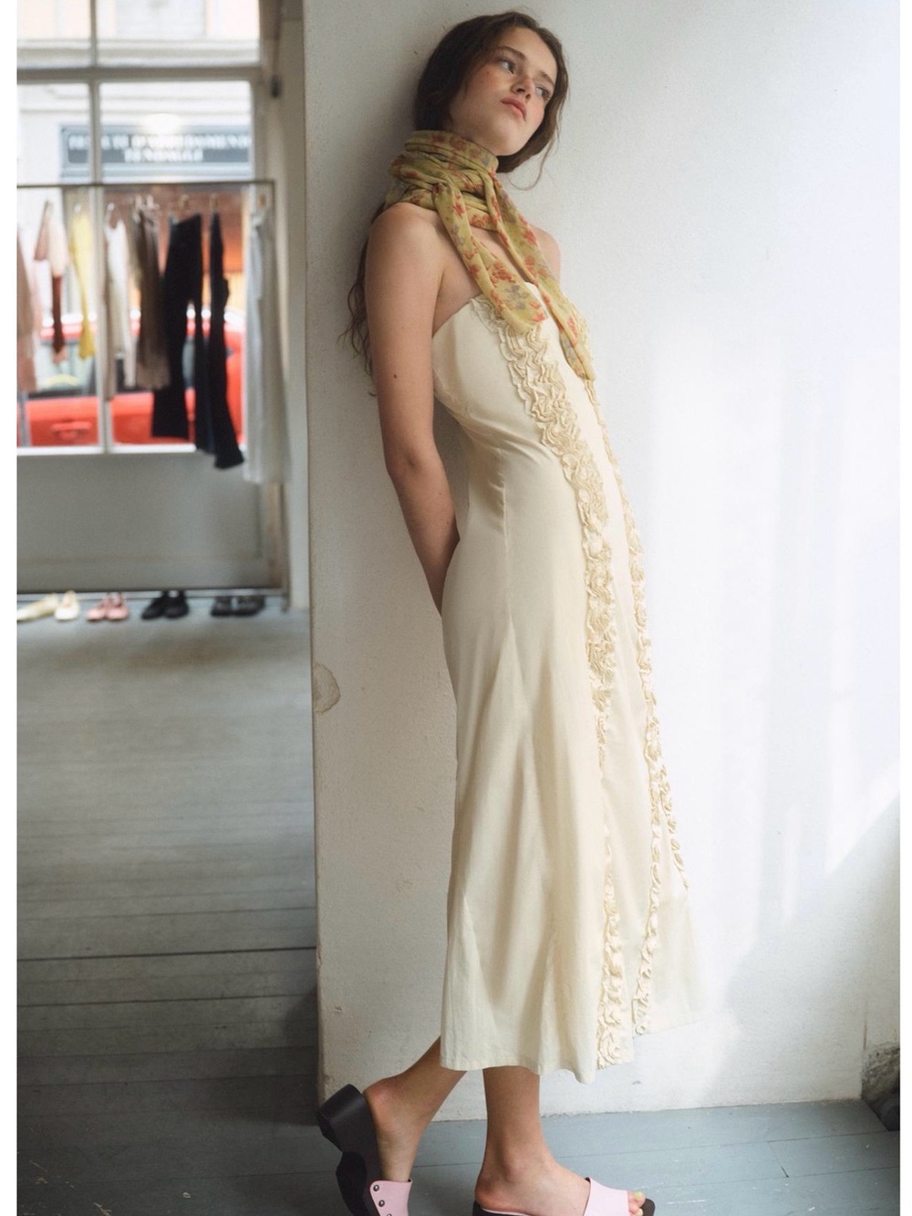 Zara Cream Lace-Trim Slip Dress